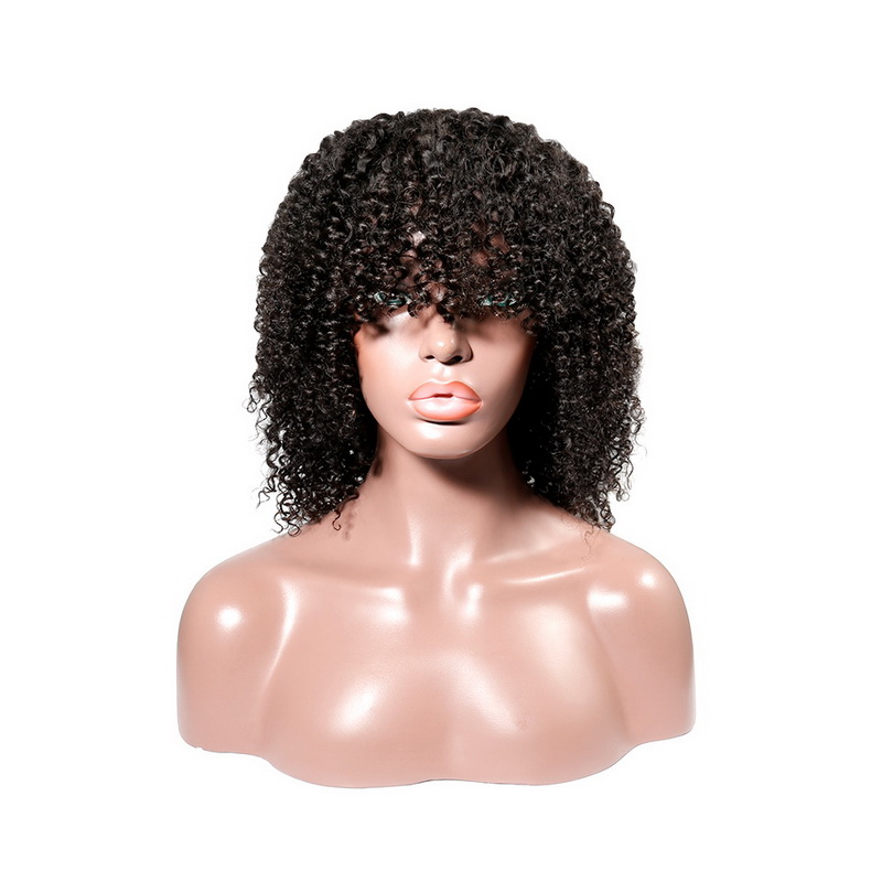 Kinky Curly Wig With Bangs Machine-made Wig For Black Women - 图片 2